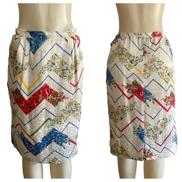 Vintage 80s Silk Skirt by Anne Crimmins for Uni Collection size S retro designer - Picture 1 of 10